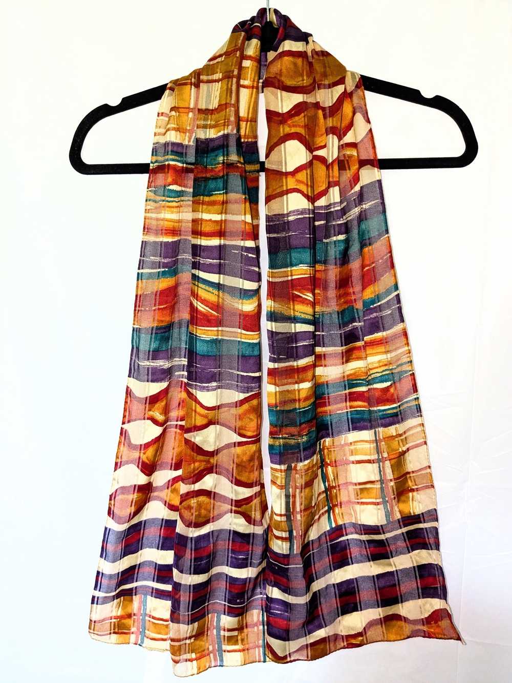 Vintage Colorful Abstract Geometric Stripe Scarf - Multicolor